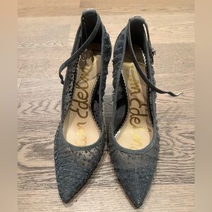 Sam Edelman Slate Blue Sexy Lace Fabric Ankle Strap Heels 6